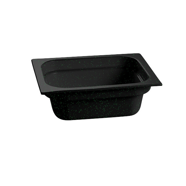 A black Tablecraft food pan with green specks.