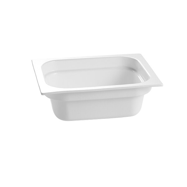 A white Tablecraft deep cast aluminum food pan.