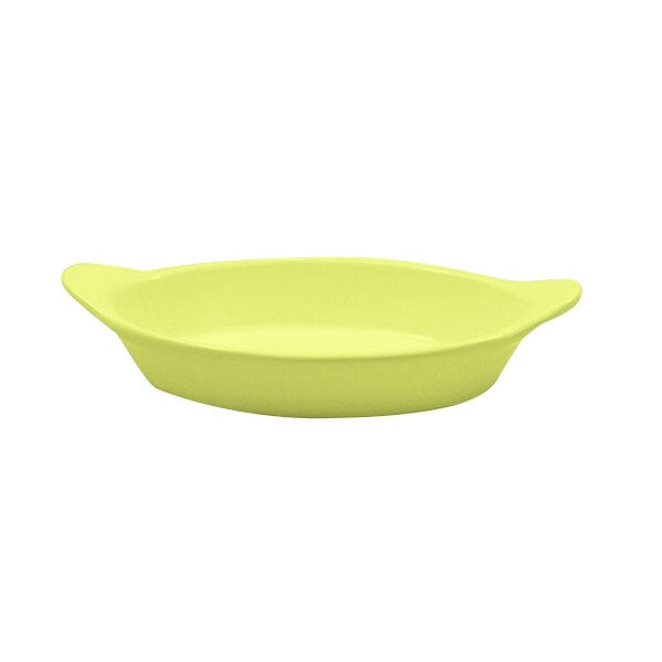 A lime green Tablecraft oval server with shell handles.
