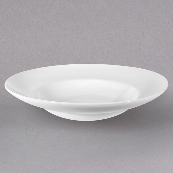 A Homer Laughlin Ameriwhite china pasta bowl on a white background.