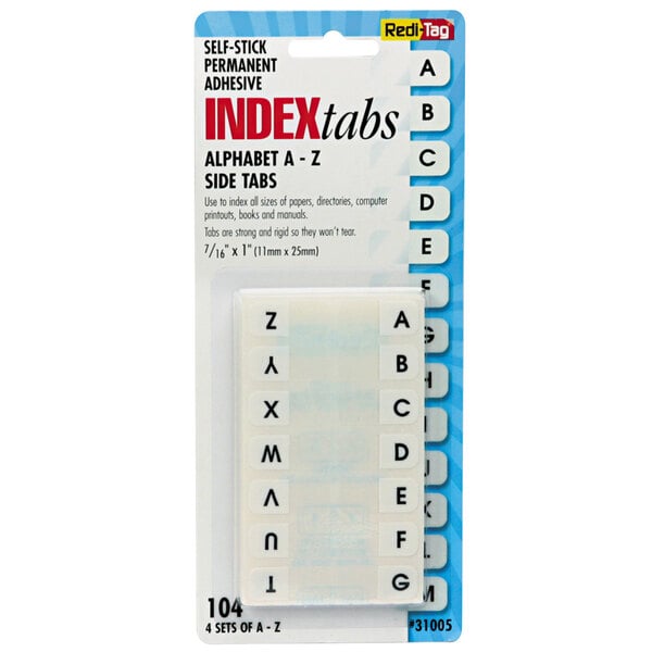 Redi-Tag 31005 1" White Letters A-Z Side-Mount Plastic Index Tabs - 104/Pack