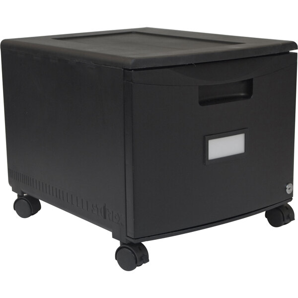 Storex 61259B01C Black Plastic Single-Drawer Mobile Filing Cabinet - 14 3/4" x 18 1/4" x 12 3/4"