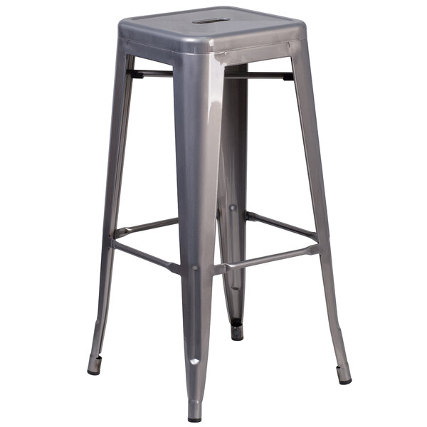 Flash Furniture XU-DG-TP0004-30-GG Clear Coated Stackable Metal Bar Height Stool with Drain Hole Seat