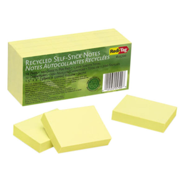 A pack of 12 yellow rectangular Redi-Tag sticky notes.