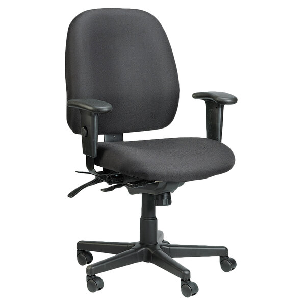 A black Eurotech 4x4 Series office chair with wheels and arms.