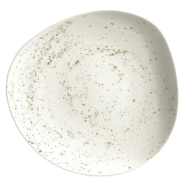 A white Schonwald porcelain plate with speckled dots.