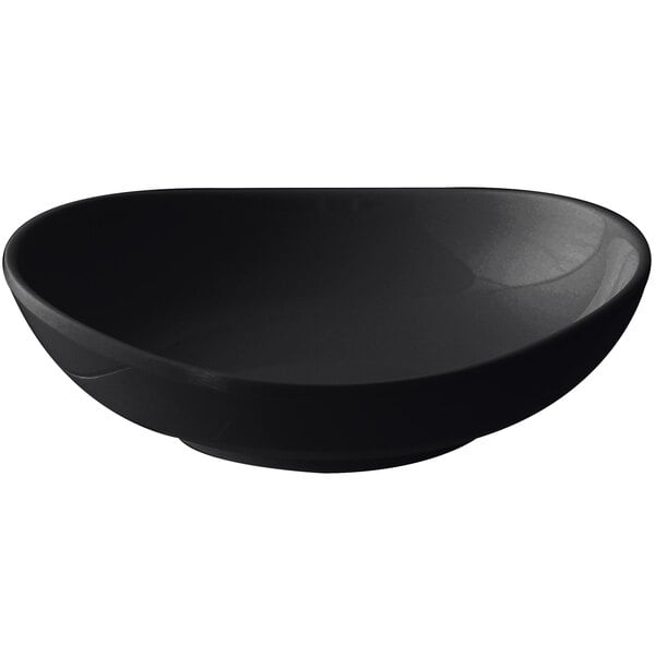 A black Thunder Group melamine saucer on a white background.
