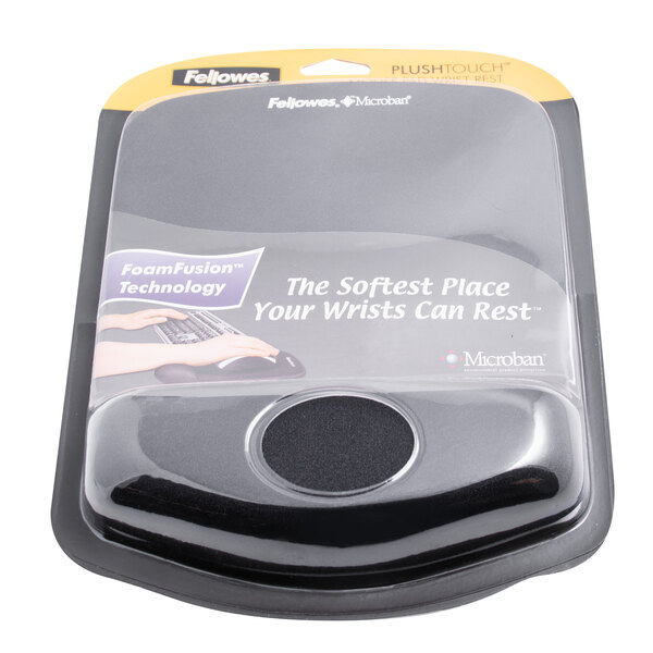 Fellowes 9252001 PlushTouch Black Foam Mouse Pad with Wrist Rest and