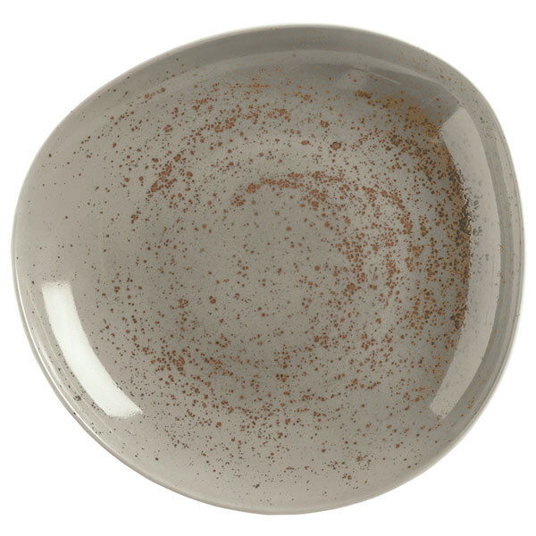 A light gray Schonwald porcelain bowl with speckled spots.