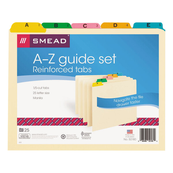 Smead 50180 Manila Alphabetical File Guide with 1/5 Tab, Letter - 25/Set