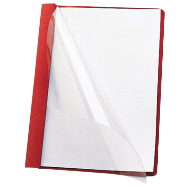 Smead 87461 8 1/2" x 11" Clear/Red Poly Report Cover with Tang Clip - 25/Box