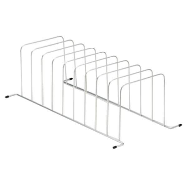 A silver metal wire rack with 9 sections.