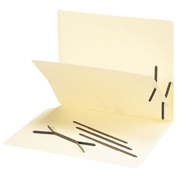 A brown file folder with several metal rods.