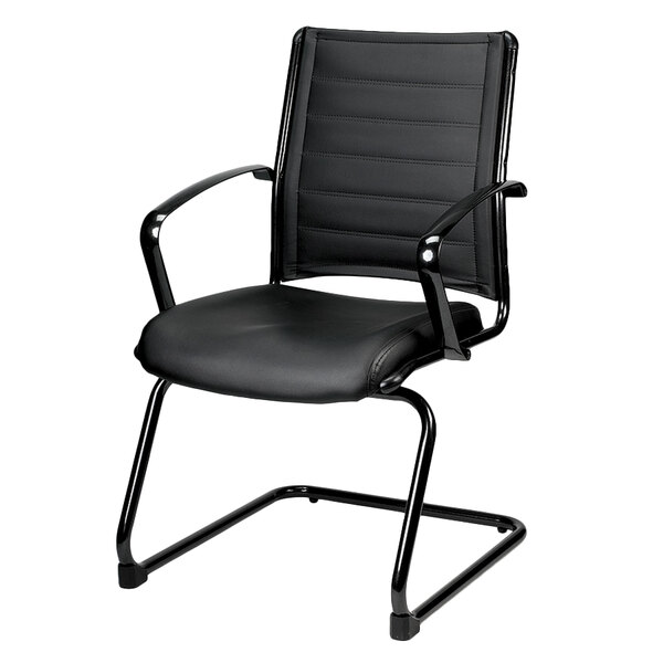 A black leather Eurotech arm chair with a chrome frame.