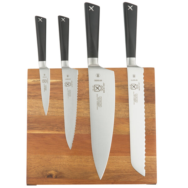 Mercer Culinary M21982GR Millennia Colors® 5-Piece Acacia Magnetic Board  and Green Handle Knife Set