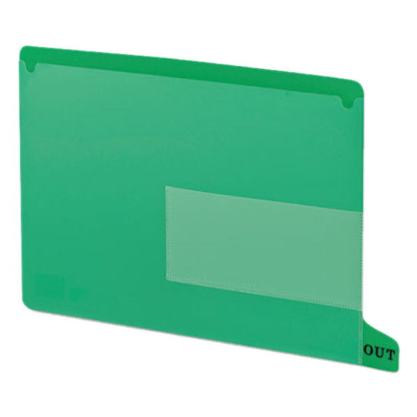 A green rectangular Smead out guide with white label pockets.