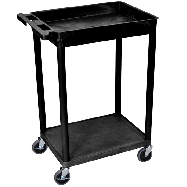 A black Luxor plastic utility cart with wheels.