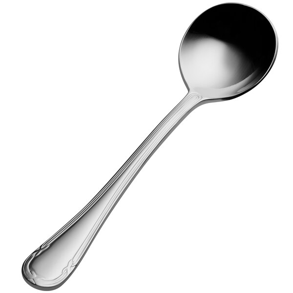 A Bon Chef stainless steel bouillon spoon with a silver handle and bowl.