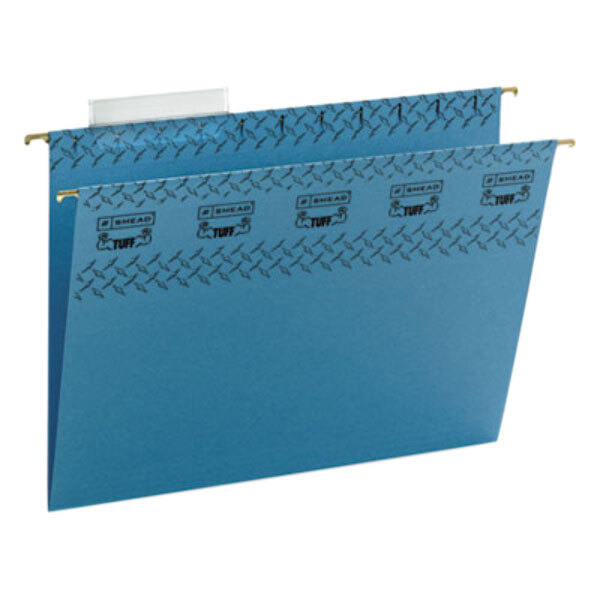 A blue Smead TUFF file folder with black text.
