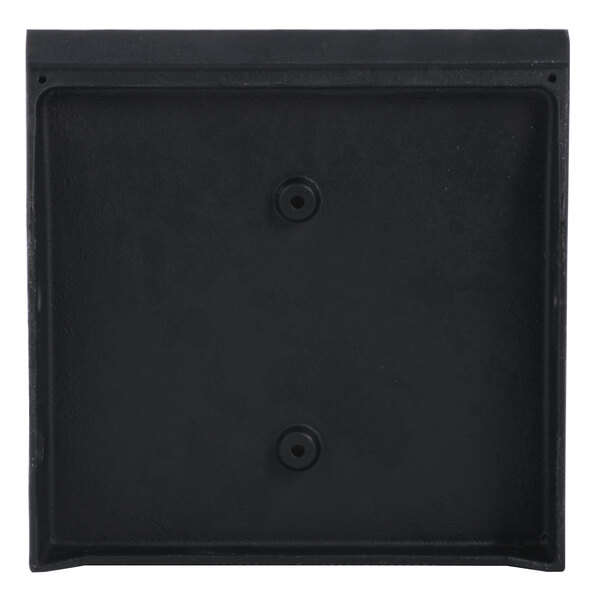 A black square Avantco grill plate with holes in it.