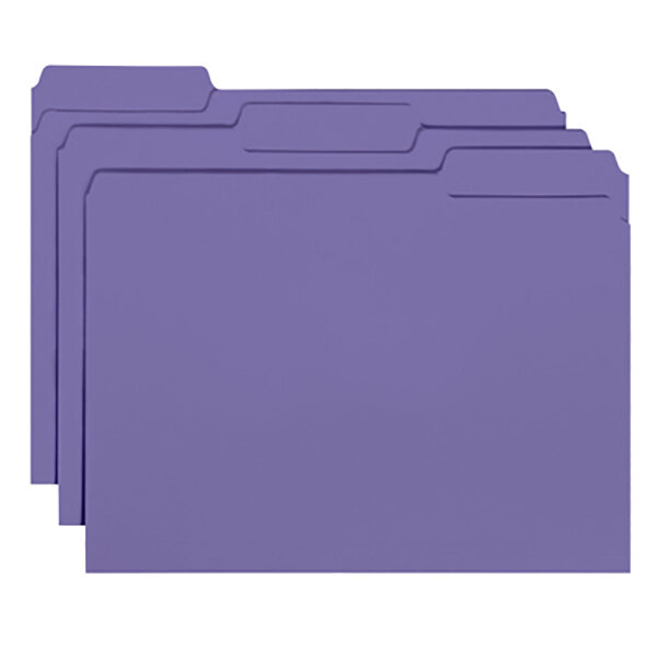 A group of Smead purple file folders with 1/3 cut tabs.