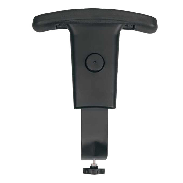 A black rectangular Eurotech armrest clip with a black round button.