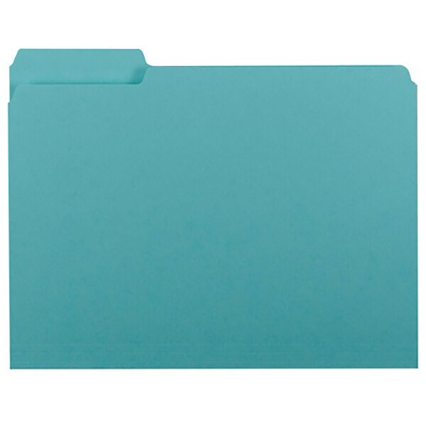 A blue file folder with white rectangular tabs.