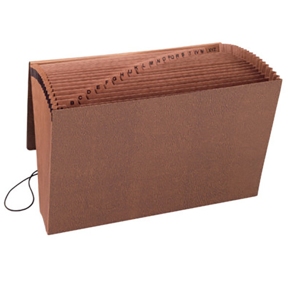 A brown Smead 70320 TUFF legal size file folder with A-Z indexing and a black cord.