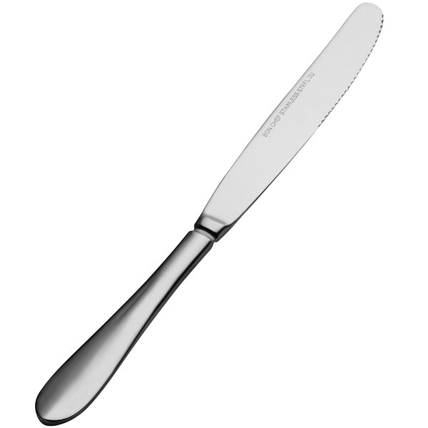 A Bon Chef stainless steel dinner knife with a solid handle.