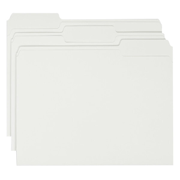 A stack of white Smead file folders with 1/3 cut tabs.