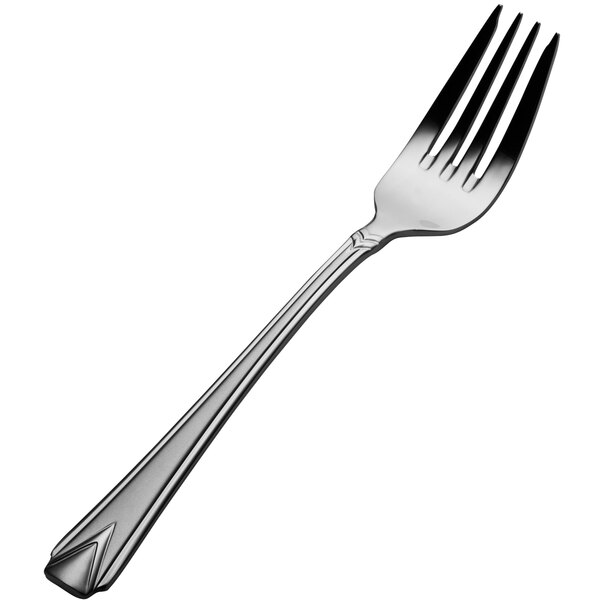 A Bon Chef stainless steel salad/dessert fork with a Gothic silver handle.