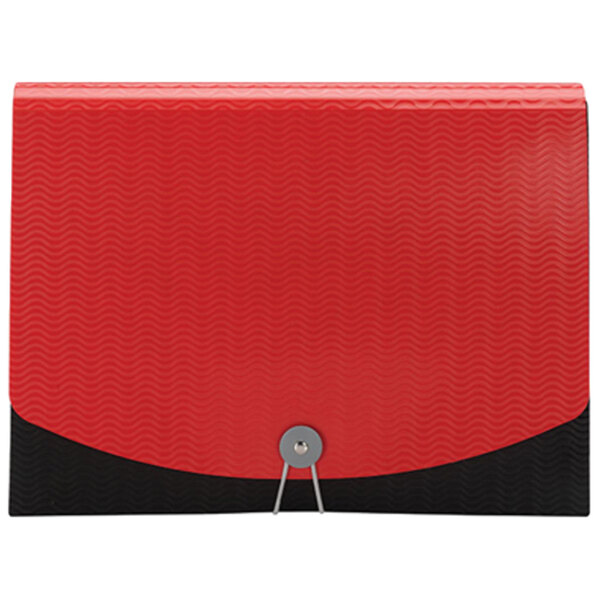 A red and black Smead letter size poly expanding file with a flap and cord closure.