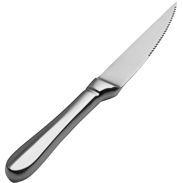 A Bon Chef stainless steel steak knife with a silver handle.