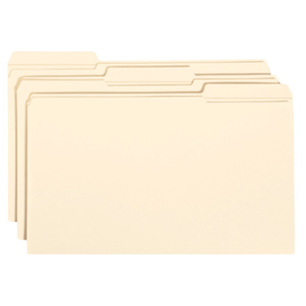 Smead 15334 Legal Size File Folder - Standard Height with Reinforced 1/3 Cut Assorted Tab, Manila - 100/Box