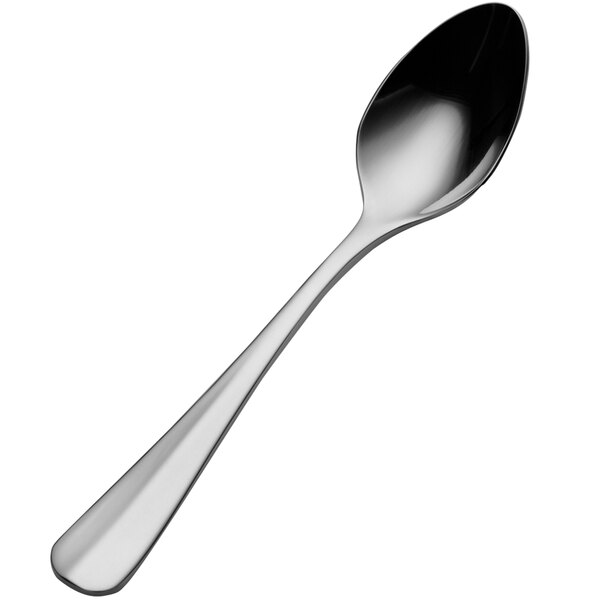 A Bon Chef stainless steel demitasse spoon with a black handle and silver spoon.