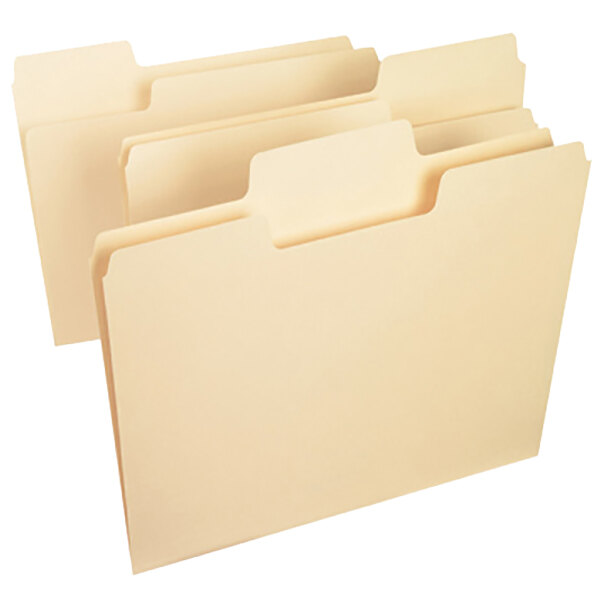 A group of Smead file folders with 1/3 cut tabs in three different colors.