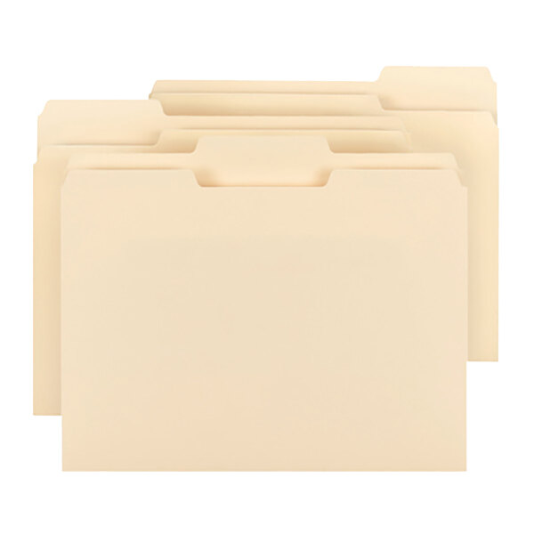 A group of Smead letter size file folders with 1/3 cut tabs in assorted colors.