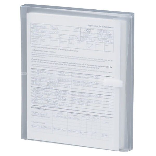 A clear Smead poly envelope with a document inside.