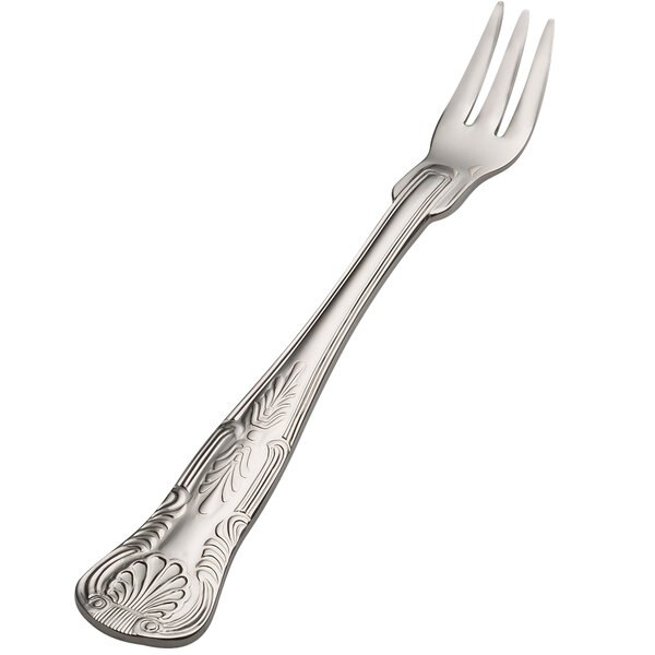 A Bon Chef stainless steel oyster/cocktail fork with a silver handle and design.