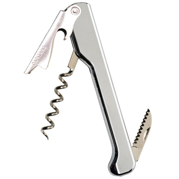A Franmara Capitano corkscrew with a chrome-plated ABS handle with a knife.