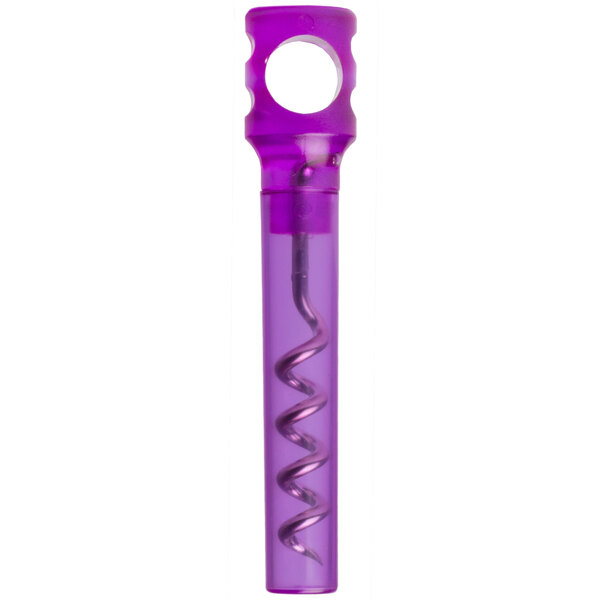 A close-up of a Franmara translucent purple pocket corkscrew with a spiral handle.