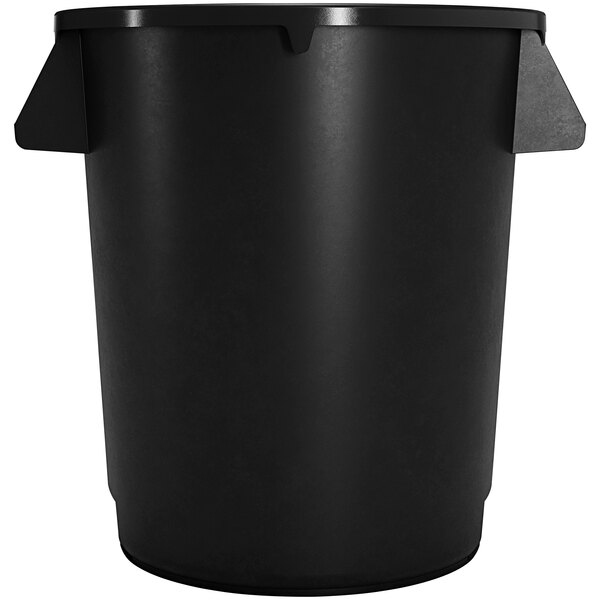 A close up of a black Carlisle Bronco trash can with two handles.