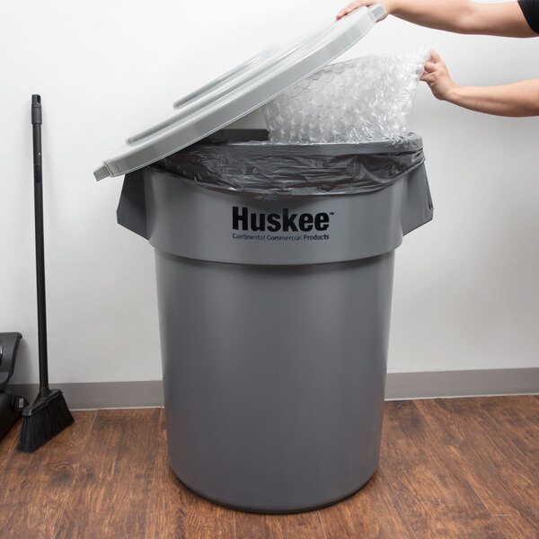 Continental Huskee 55 Gallon Gray Round Trash Can with Gray Lid