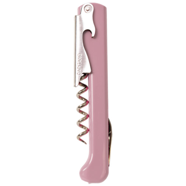 A Franmara Capitano corkscrew with a pink plastic handle and metal accents.