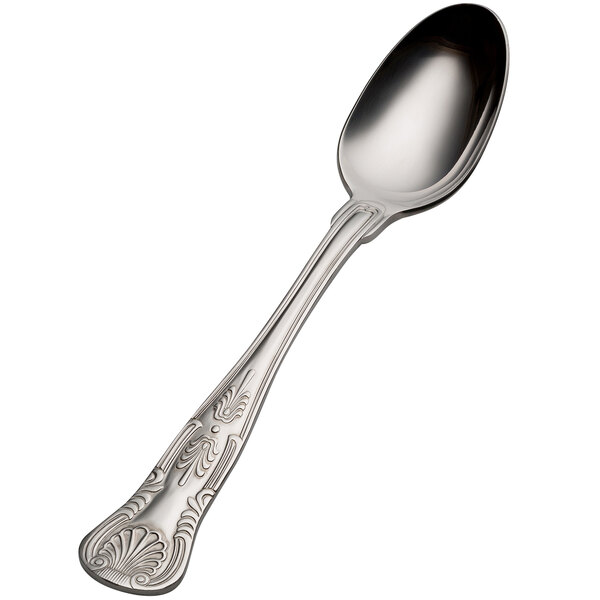 A silver Bon Chef Kings stainless steel serving spoon with a handle.