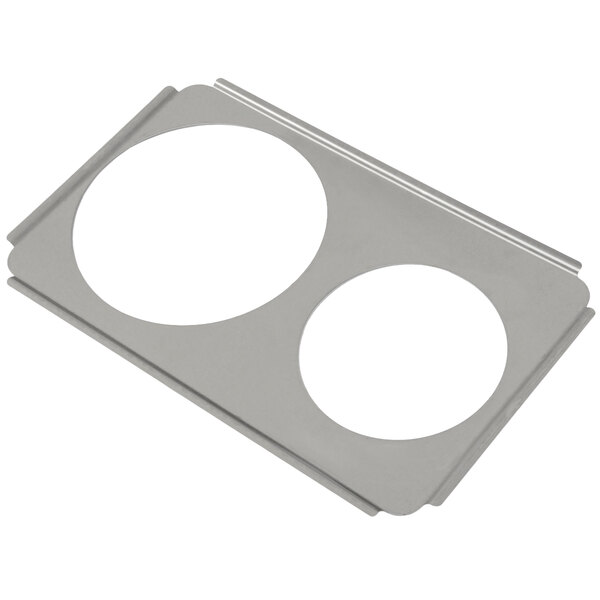 A metal tray with two circles.