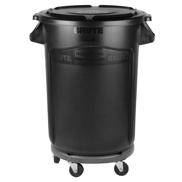 Rubbermaid BRUTE 32 Gallon Black Executive Round Trash Can with Lid and
