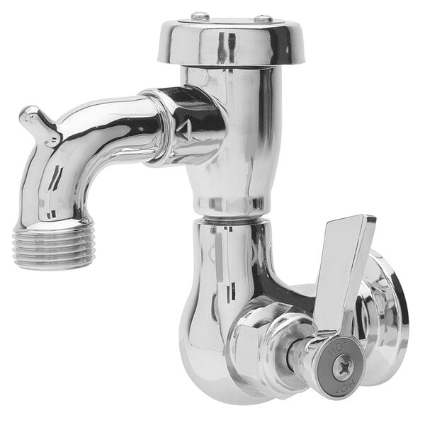 A silver Fisher wall mounted service sink faucet with a lever handle.