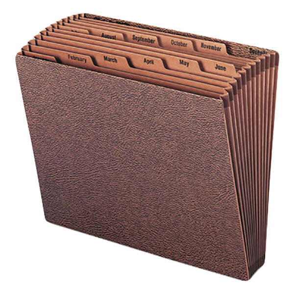 A redrope Smead expanding file with 12 sections and brown tabs.
