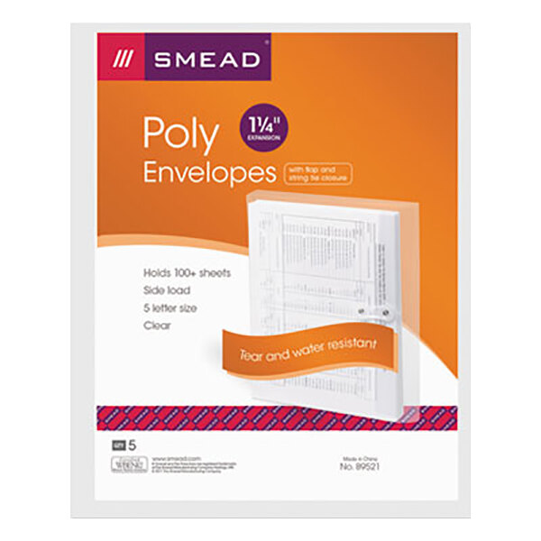 A package of Smead poly envelopes with a purple and white label.